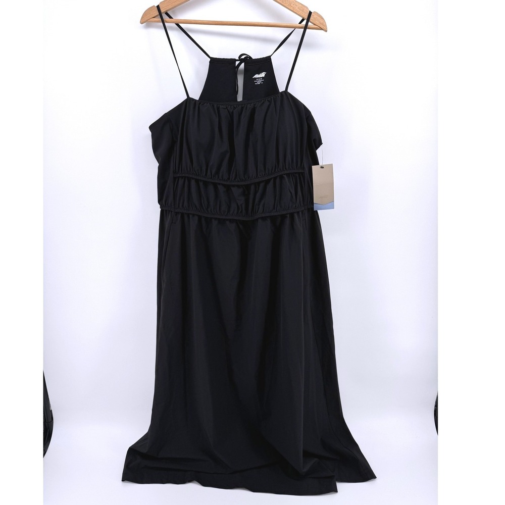 New Avia Stretch Woven Dress Womens XL Black Built-in Shelf Bra Active Midi